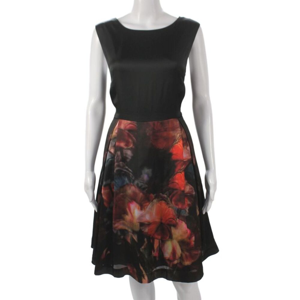 Ted Baker London Women Fit Flare Black Floral Dress Sleeveless Size 4